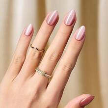 BEETLES 32片 16尺寸新款玫瑰光澤貓眼短杏仁形穿戴甲，亮面動態發光假指甲 - 彩色 - 查看 10