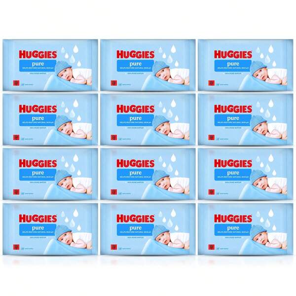 Huggies Pure Baby Wipes 48's - Pack Of 12
