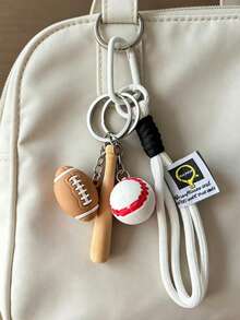 1pc Baseball And Football Lanyard Keychain, Car And Bag Accessory, Sports Equipment, Series, Y2K, Small Gift For Friends - Multicolor - View 2