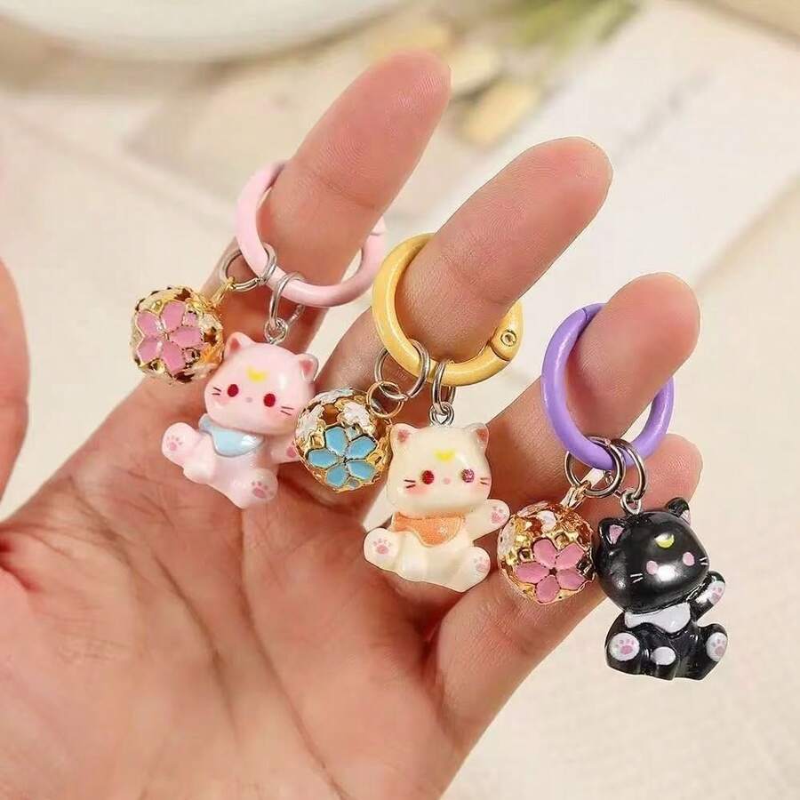 Floral Bell Pendant O-Ring Keychain Bag Charm, Cute Cartoon Bag Pendant, Versatile Fashion Handbag Backpack Accessory, Daily Outfit Decoration Gift - View 1