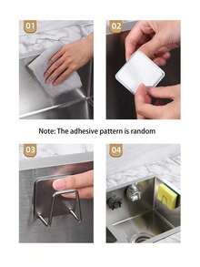 2/4pcs Stainless Steel Kitchen Sink Organizer - Adhesive, No-Drill Sponge Holder & Draining Rack | Wall-Mounted Storage Hooks For Cloths & Accessories - View 7