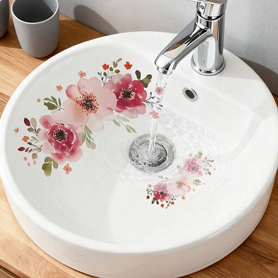 1pc, Fully Transparent Wall Sticker, Floral, Removable Waterproof PVC Sticker, Suitable For Wall Decoration, 7.8x11.4inch - Multicolor - View 1