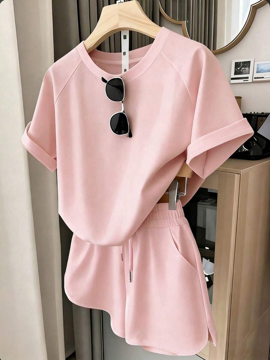 Resyla Women's T-Shirt And Shorts Set, Solid Yellow, Summer Casual Wear, Graphic Design, Stylish, Versatile, For Daily Wear, Outdoor Activities, Shopping, Travel H7PT - 多色 3 - 查看 1