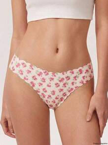 Aesletic 1 pieza Tanga minimalista con estampado floral para mujer, ropa interior cómoda, transpirable y sin costuras de tiro bajo - Multicolor - Ver 1