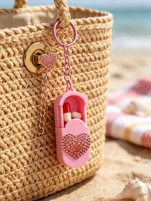Portable Pill Box With Keychain, Portable Slide-Out Small Pill Box With Heart Pattern, Pill Storage Box For Office Workers, Travel Medicine Storage Box, Pocket Pill Box, Compact Small Pill Box, Daily Pill Storage Container, Waterproof Pill Box With Keychain Chain, Home Essential, Suitable For Work, Travel, School - Multicolor - View 6