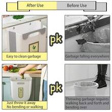 Wall-Mounted Folding Trash Can, Kitchen Cabinet Hanging Garbage Bin, Hands-Free Lid, Removable Inner Liner, Under Sink Trash Can, Compact Space-Saving Storage, Suitable For Bathroom, Office, Bedroom, Diaper Pail Alternative, Easy Installation, Stainless Steel Hook - A - View 6