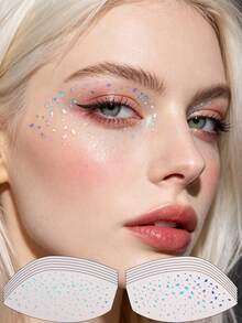 6pcs Holographic Eye Face Temporary Tattoo Sticker, Glitter Iridescent Gradient Dot Speckle Design, Waterproof Sweat-Proof Self-Adhesive Long-Lasting, For Women And Girls, Rave Festival Party Concert, Holiday, Fake Tattoos - Multicolor - View 3