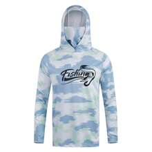 Men's Light Blue Camouflage Hooded Fishing Shirt With Face Mask, Long Sleeve Sun Protection Top Sports - Baby Blue - View 9