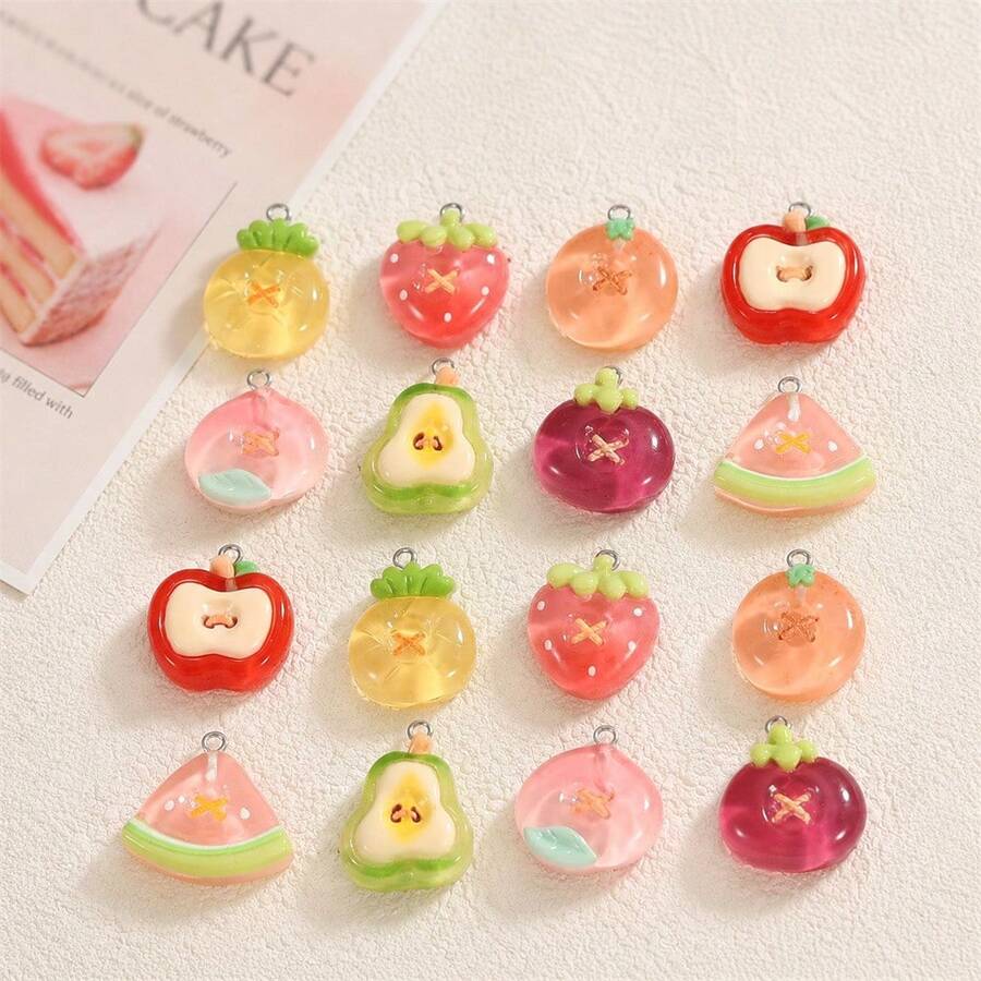 8/16pcs Resin Fruit Pendant, Assorted Fruit Pendants, Suitable For DIY Necklace, Bracelet, Etc. - Applicable For DIY Jewelry Making, Perfect For Earrings, Bags And Keychains, Bracelets - Random Mix - Multicolor - View 1