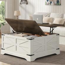 Furnideco - Mesa de centro cuadrada con mesa de centro de almacenamiento con parte superior elevadora, mesa central de madera moderna para sala de estar, oficina en casa, café oscuro - Parte superior marrón - Ver 4