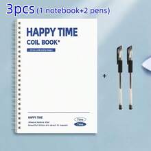 3pcs Set [1 Notebook + 2 Pens] Minimalist A5 Hardcover Spiral Notebook, 122 Pages Loose-Leaf Spiral Notebook, White Hardcover Edi, First Day Of School - Multicolor - View 8