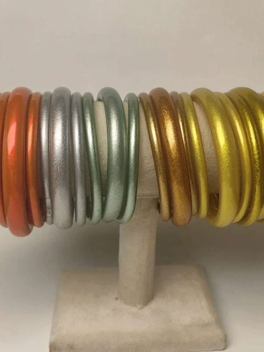 3pcs Ladies Jelly Bangle Set Dual Sizes 9mm 5.5mm Stackable Wrist Bangles Elegant Party Fashion Jewelry Accessory Birthday Gift - 9mm + 5.5mm*2 - View 1