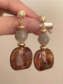 1 Pair Vintage Amber Resin Earrings, Niche Design High-End Color Block Geometric Pendant Fashion Earrings, Daily Casual Wear Jewelry - 3895 - View 4