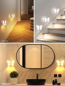 1pc/2pcs LED Butterfly Shaped Night Light With Sensor, USB Rechargeable Cabinet Lamp For Home, Bedroom, Corridor, Stairs And Bathroom - 蝴蝶夜燈 - 查看 10