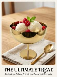 3 Styles Gold Stainless Steel Round High-Foot Dessert Cups In Large/Medium/Small Sizes, Multiple Specifications Available, Suitable For Summer Ice Cream, Desserts And Other Daily Home Use And Party Event Tableware Matching - Multicolor - View 7