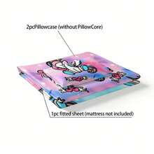 3pcs Princess Style Pink-Blue Gradient Unicorn Pattern Printed Bedding Set (1 Fitted Sheet + 2 Pillowcases, Pillow Inserts Not Included), 90g Soft Polyester Fiber Breathable Mattress Protector, Quick-Dry Water-Resistant Non-Fading, High Elasticity Non-Slip Washable Fitted Sheet Suitable For Apartment Dorm, Home Bedroom Decor - Multicolor - View 9