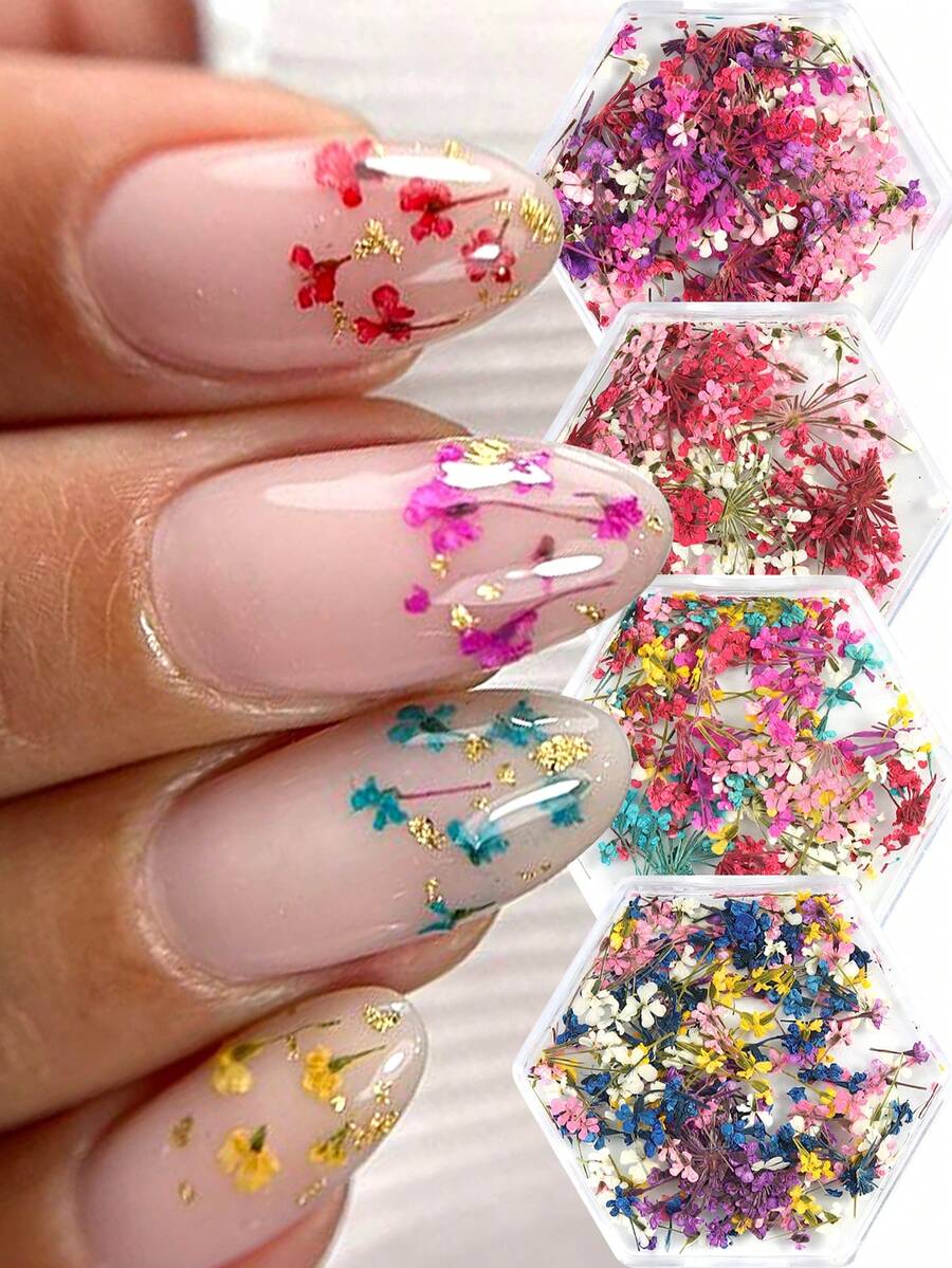1 Box Mixed Color Floral Nail Art Decorations, Artificial Flower Design; Y2K Style Cute Petal Nail Decor, DIY Salon Accessories And Nail Supplies - Multicolor - View 1