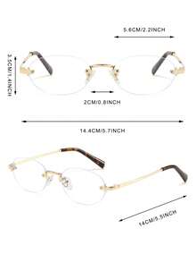 1 Pair Women's Rimless Small Oval Metal Temple Fashion Decorative Plano Glasses - Gold - View 5