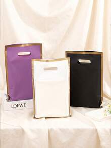 Nuevas bolsas de regalo de plástico con borde dorado y asa plana de 4 dedos, gruesas y duraderas, opciones multicolor, gran resistencia y resistente a desgarros, textura mate premium, adecuadas para almacenamiento a granel y embalaje para tiendas de ropa, distribución de dulces y regalos para fiestas, almacenamiento de recuerdos festivos, compras diarias de artículos pequeños, buena capacidad de carga y no se rompen fácilmente, versátiles y reutilizables - multicolor - Ver 4