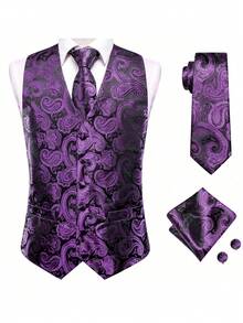 Men's Single-Breasted Casual Versatile Commuting Suit Vest - Purple - View 5