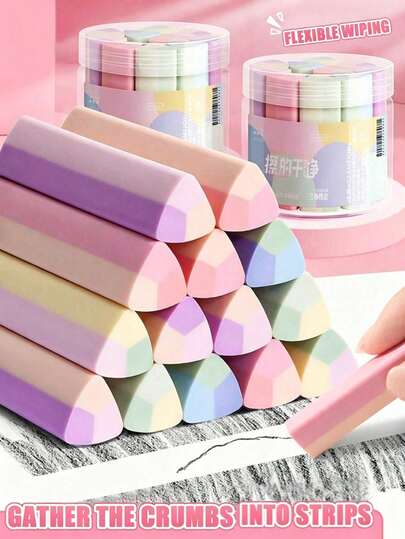 1 Box Triangle Erasers (5pcs) / Hexagon Erasers (5pcs) Student Erasers Clean Erasure With Line-Like Effect No Residue Clean Eraser Set For Art Sketching, Back To School