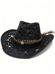 1pc Women's Outdoor Beach Western Style Sun Hat, Straw Hat, Jazz Hat, Bohemian Style Panama Hat, British Gentleman Hat, Suitable For Seaside Vacation And Travel (If The Hat Has Creases, Please Use An Iron To Iron It, And It Will Be Restored) - A - View 29