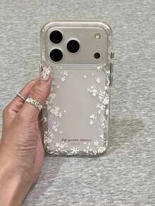 清新極簡大孔白色花卉邊框手機殼，適用於 Apple 17 Pro Max 16 Pro 15，防震保護殼 - 無色 - 查看 6