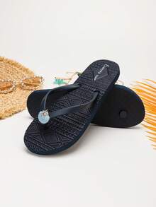Evertop Surf Summer Ocean Style Oil Drop Shell & Starfish Decor Chain Square Toe Flat Slides AB Version Asymmetric Sandals Soft Sole Beach Vacation Bohemian Casual Street Style Original Design - Royal Blue - View 6