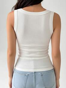 1 pieza Camiseta básica de unicolor con sujetador acolchado, camiseta sin mangas de cuello redondo - Blanco - Ver 4