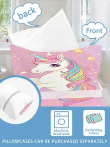 2/3pcs Pink Cartoon Rainbow Unicorn Print Duvet Cover Set, Sweet Girl Style Polyester Fabric Bedding Set, Customizable Personalized Name Print, Suitable For Girls Bedroom Daily Use, Birthday Christmas All Season Decoration - Multicolor - View 8