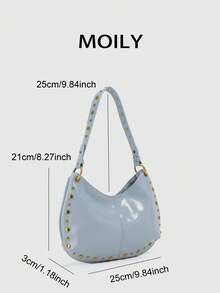 Street Punk Rivet Adjustable Single Shoulder Women's Crossbody Saddle Bag - Blue - View 2