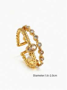 1pc Luxury Vintage Double Row Zirconia Ring, Fashion Gold Ring, Stackable Jewelry, Women's Daily, Party, Date Wear Accessory - Multicolor - View 5
