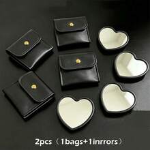 Juego de 1/2/20 piezas Espejo de maquillaje con forma de corazón y bolsa de maquillaje en rosa, blanco, negro y verde, Espejo de maquillaje portátil de vidrio rosa con bolsa de maquillaje exquisita, Espejo de bolsillo compacto adecuado para viajes, regalos del Día de San Valentín, Navidad, decoración del hogar y regalos festivos, recuerdos de temporada de graduación, bodas, reuniones familiares - A - Ver 17
