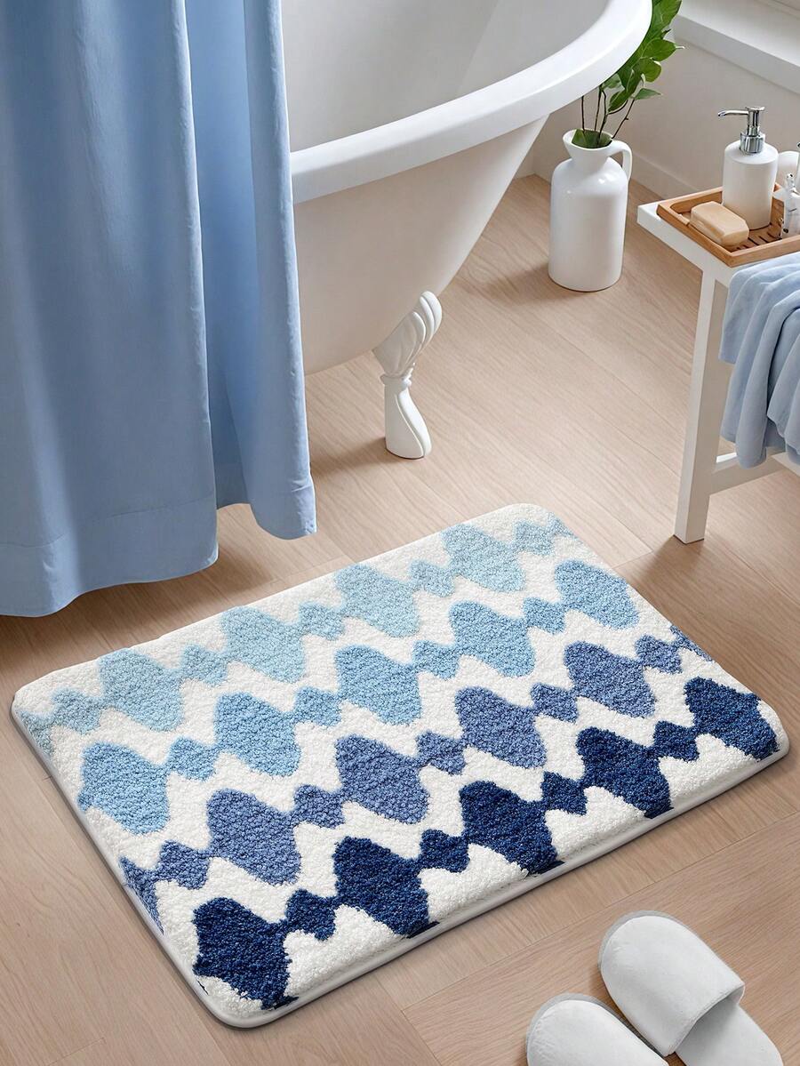 1 pieza Alfombra de baño, tacto suave y cómodo con efecto aterciopelado, diseño de bloques de color geométrico, respaldo antideslizante de TPR, apta para cocina, exterior, interior, pasillo, dormitorio, sala de estar, junto a la cama, lavable a máquina y fácil de limpiar, alfombra decorativa para baño