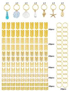 157pcs Ocean Style Hair Rings With Shell Starfish-Summer Vacation Adjustable For Girl's Braids - Gold - View 2