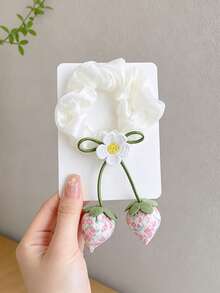 1pc Cute Strawberry Pendant Scrunchie For Girls, Suitable For Daily Wear, Back To School Season - Multicolor - View 7
