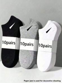 1/5/9/10/12/20/30 paires de chaussettes de cheville unisexes grande taille, noir, blanc, gris, multifonctionnelles, confortables, respirantes, minimalistes, couleur unie, décontractées, convenant pour un usage quotidien - Multicolore - Voir 1
