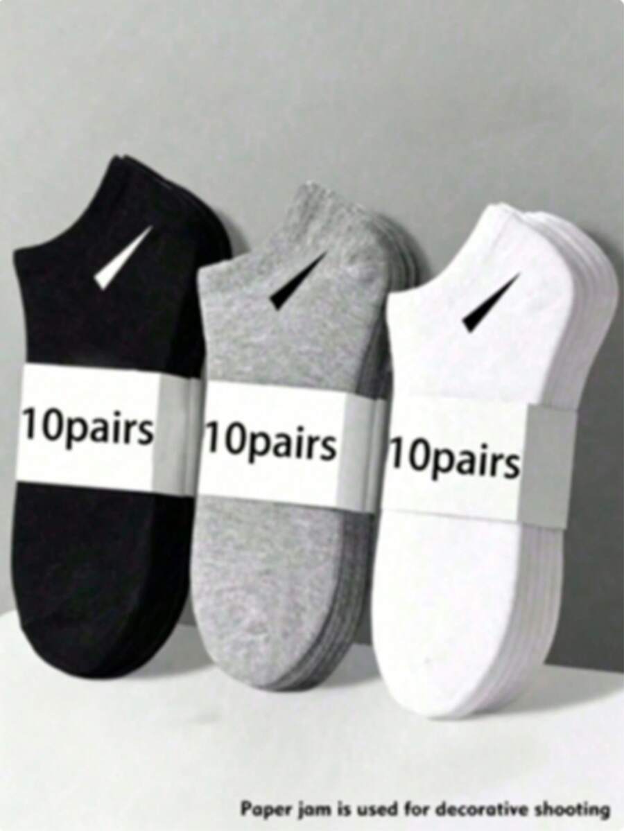 1/5/9/10/12/20/30 paires de chaussettes de cheville unisexes grande taille, noir, blanc, gris, multifonctionnelles, confortables, respirantes, minimalistes, couleur unie, décontractées, convenant pour un usage quotidien - Multicolore - Voir 1