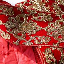 1 Yard Red & Gold Embroidered Lace Velvet Trim, Palace Style Woven Ribbon, Hanfu Cheongsam Decorative Accessory, Wedding Decoration Border - Red Gold - View 5