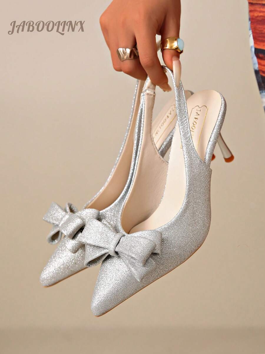 JABOOLINX Spring/Summer Women's One-Strap Buckle Bow Pointed Toe High Heel Sandals, Commuter Versatile Suede Closed Toe Pumps