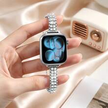 1件可愛小貓金屬錶帶適用於Apple Watch第10代，兼容 7/8/9 41mm 45mm 水鑽水晶手鍊女款系列 - 銀色 - 查看 13