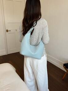 1pc Mini, Minimalist Design Soft PU Solid Color Multi-Function Mini Crossbody Bag, Women's Underarm/Handheld Small Wallet, PU Material, Portable Mini Style - Blue - View 2