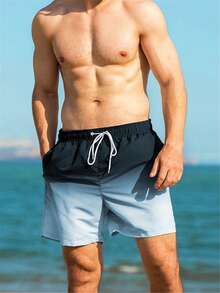 Ombre Drawstring Beach Shorts For Men, Quick Dry, Suitable For Beach, Exercise, Running, Swimming, Spa - Navy Blue - View 3