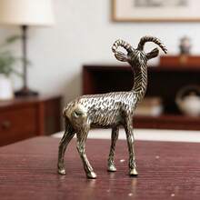 Vintage Brass Small Goat Figurine, Lucky Antelope Home Decor, Solid Antelope Goat Antique Ornament, Desktop Tea Pet Craft Decoration, Desktop Auspicious Mascot Decor, Suitable For Desk And Home Decoration - Brass - View 7
