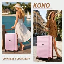 Carry On Suitcase Small 20 Inch Cabin Luggage Medium 24 Inch Large 28 Inch Ribbed PP Hardshell Expandable TSA Lock Cup Holder 3 Piece Luggage Set - Pink - View 12