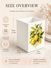 1pc Abstract Watercolor Lemon Branch Multi-Functional Storage Organizer Box - Tableware Storage Box, Desktop Organizer (Suitable For Storing Tableware, Straws, Tea Bags, Pens, Remote Controls); Compact And Space-Saving, Suitable For Kitchen, Office, Living Room (Please Note The Size Before Ordering) - Multicolor - View 3