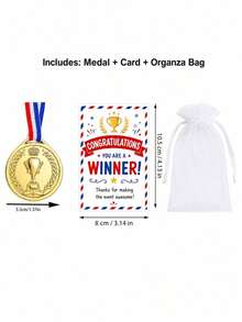 36/18/3pcs Gold Medal Set With Greeting Cards And Tulle Storage Bags, Competition Medals, Suitable For Party Games, Birthday Celebrations, School Sports Award Ceremonies, Party Favors, Office Team Building Activities And Halloween/Christmas Gifts - Multicolor - View 9