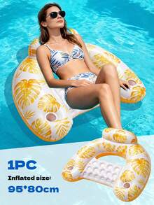 Tropical Banana Leaf U-Shaped Floating Chair With Built-In Pillow, Dual Cup Holders, Inflatable Water Sofa, Breathable Bubble Seat Cushion, High Weight Capacity Floating Lounger, Adult Men & Women Island Beach Leisure Water Play Equipment - A - View 8