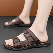 Sandal Kulit Pria Ukuran Besar Serbaguna untuk Aktivitas Luar Ruangan, Olahraga, Anti Selip, Sol Lembut, Mengemudi, Pantai, dan Ujung Terbuka - Coklat - View 3