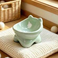 Taça de Cerâmica para Gato com Orelhas de Gato, Taça de Comida para Animais de Estimação com Pé Alto, Proteção do Pescoço e Borda Inclinada, Universal para Gatos e Cães, Taça de Cerâmica para Comida de Gato, Taça para Petiscos, Taça para Água, Fácil de Limpar e Higiénica - 150ml - Ver 9